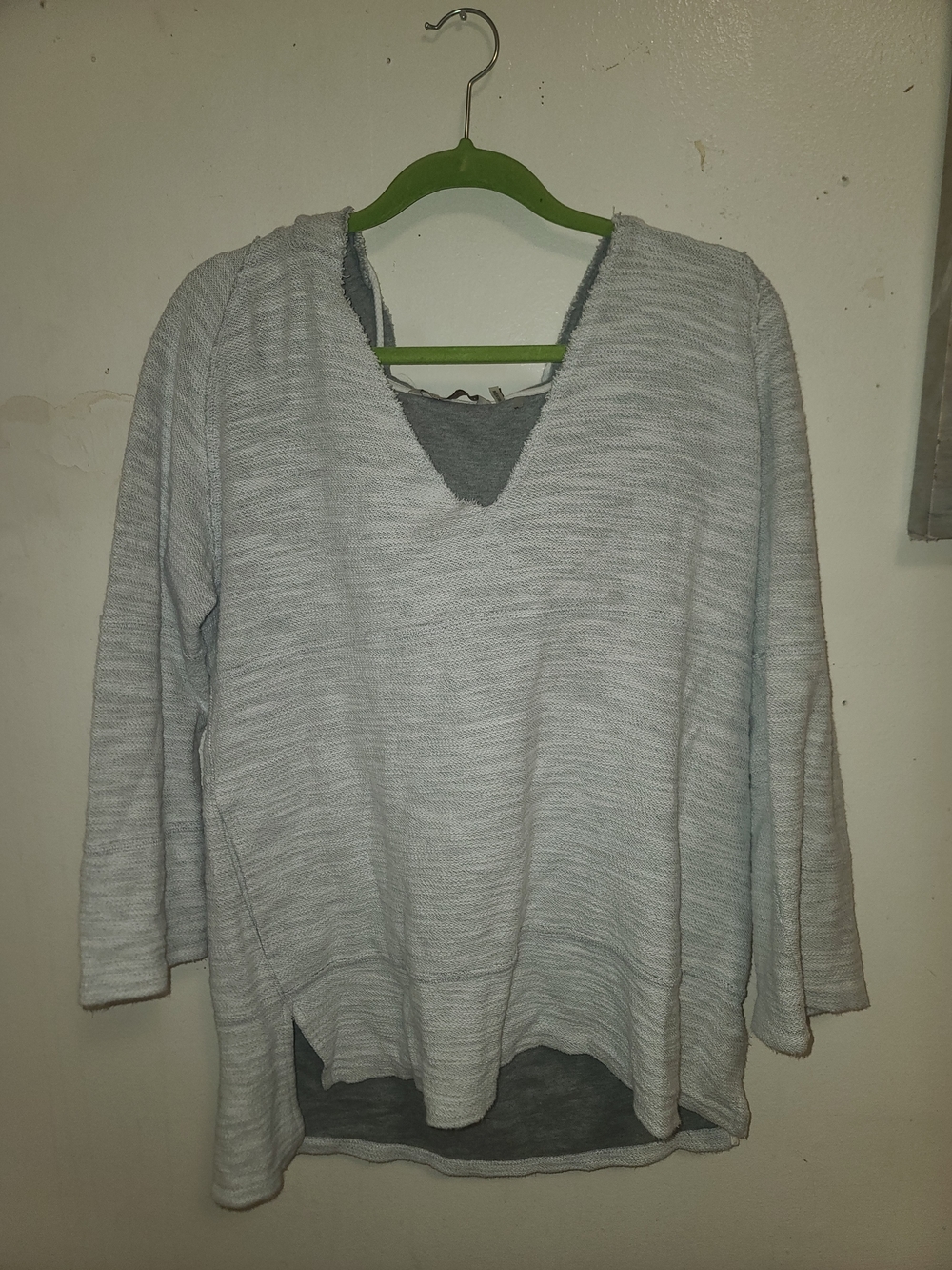 Soft Surroundings Light Gray V-Neck Knit Hoodie